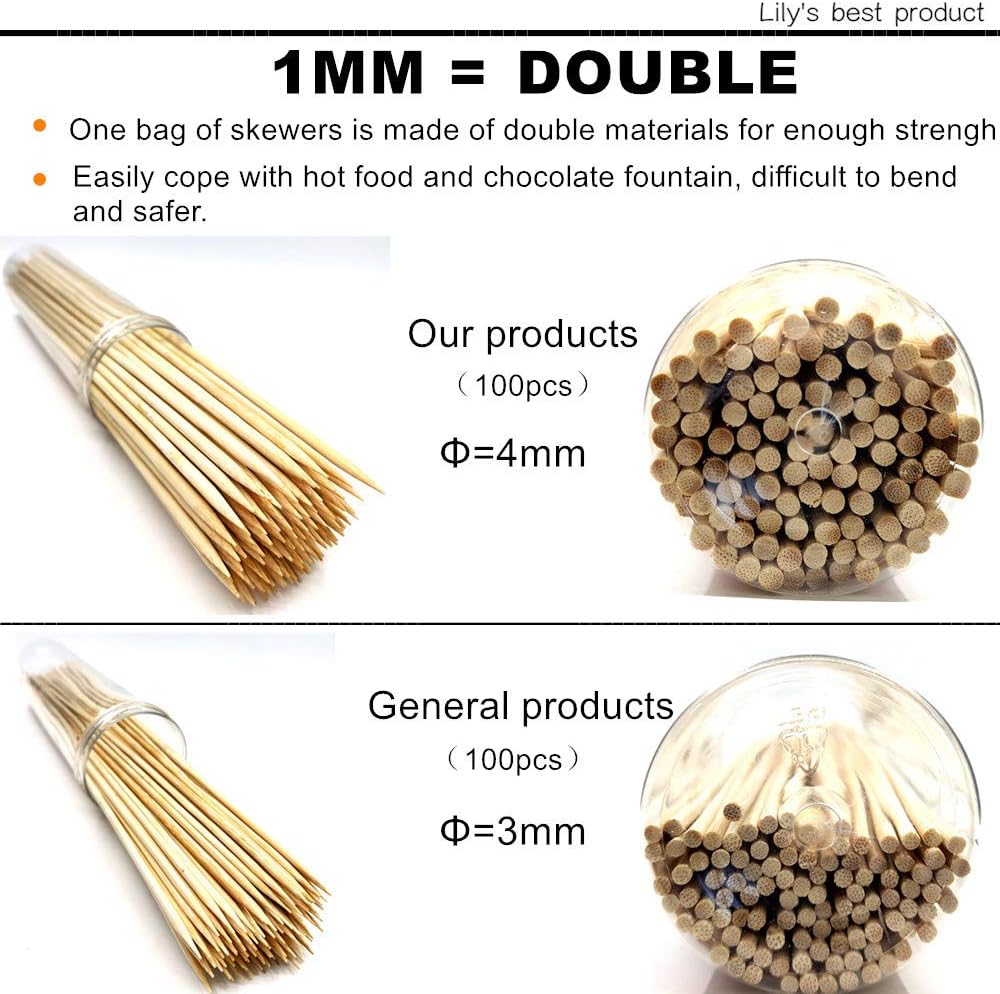 HOPELF 6" Natural Bamboo Skewers for BBQ•?ÎAppetiser•?ÎFruit•?ÎCocktail•?ÎKabob•?ÎChocolate Fountain•?ÎGrilling•?ÎBarbecue•?ÎKitchen•?ÎCrafting and Party. ë?=4mm, More Size Choices 8"/10"/12"/14"/16"/30"(100 PCS)