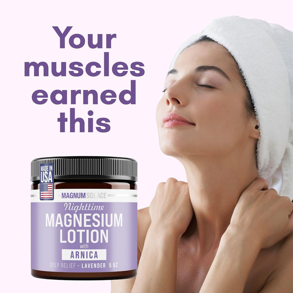Magnum Solace Nighttime Magnesium Lotion with Arnica ‰ÛÒ Highly Concentrated Magnesium for Muscles & Joints ‰ÛÒ Apply to Legs or Feet Before Bed ‰ÛÒ Skin-Friendly