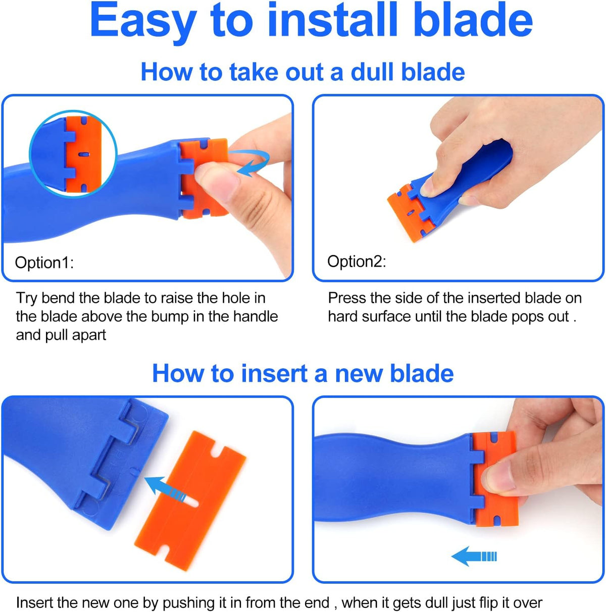 4 Pcs Plastic Razor Blade Scraper and 100 Pcs Blades, Remove Label Decal Tool•?Î Forwithout Scratches Plastic Razor Blade Scraper, Adhesive Remover for Stickers, Gaskets and Paints on Window Car Glass