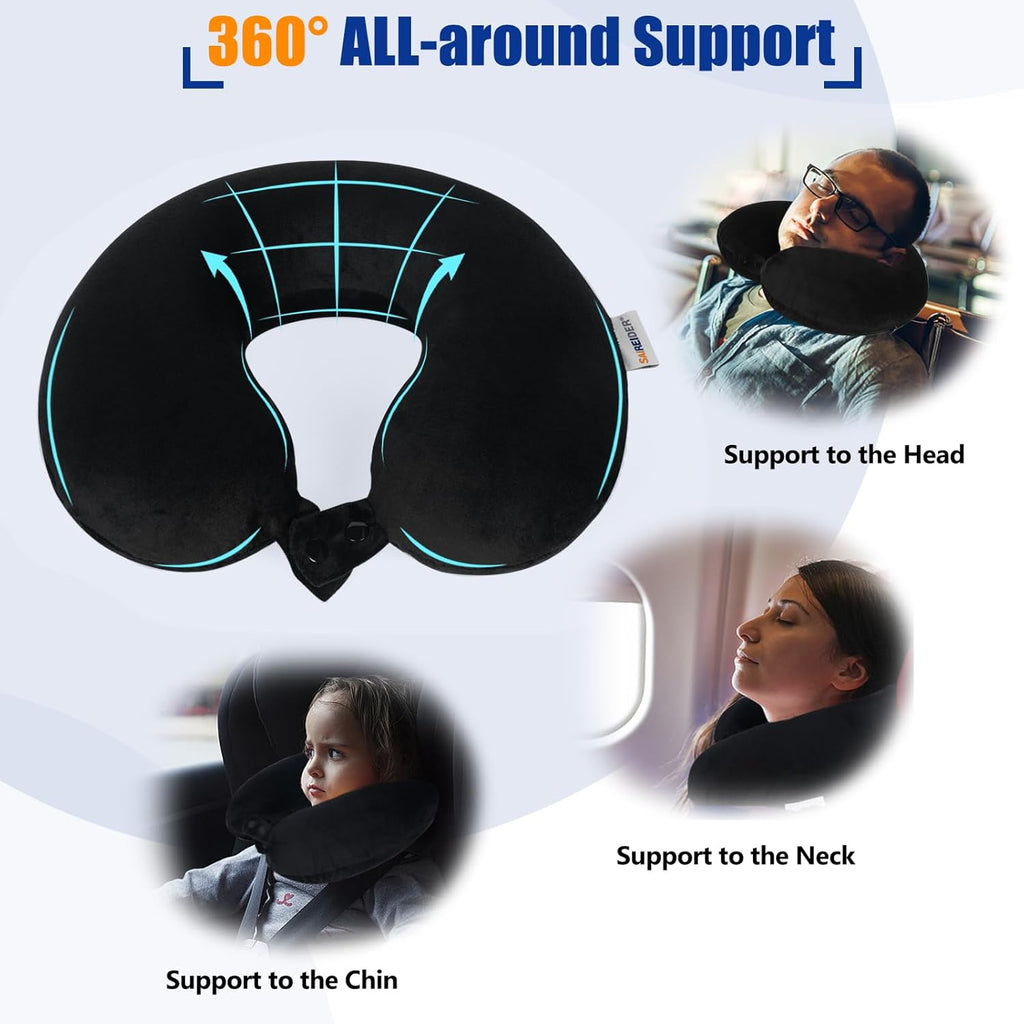 SAIREIDER Travel Pillow 100% Pure Memory Foam Travel Neck Pillow, Airplane Pillow for Traveling‹ہCar‹ہHome‹ہOffice•?ÎWashable Cover•?öBlack•?ä