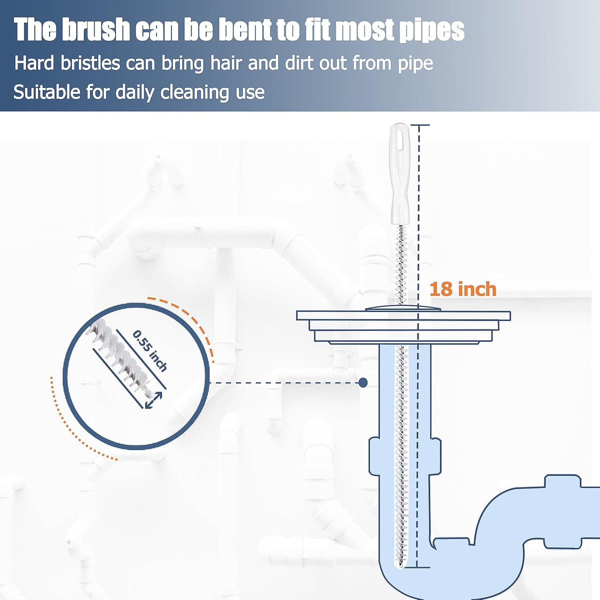 35.5inch Drain Clog Remover(1pcs), 25inch Drain Snake Hair Remover(6pcs) •?  Cleaning Brush(2pcs), Hair Catcher Drain Auger Cleaner Tool Set For Toilet, Kitchen Sink, Bathroom Tub, Sewer, 9 Pack