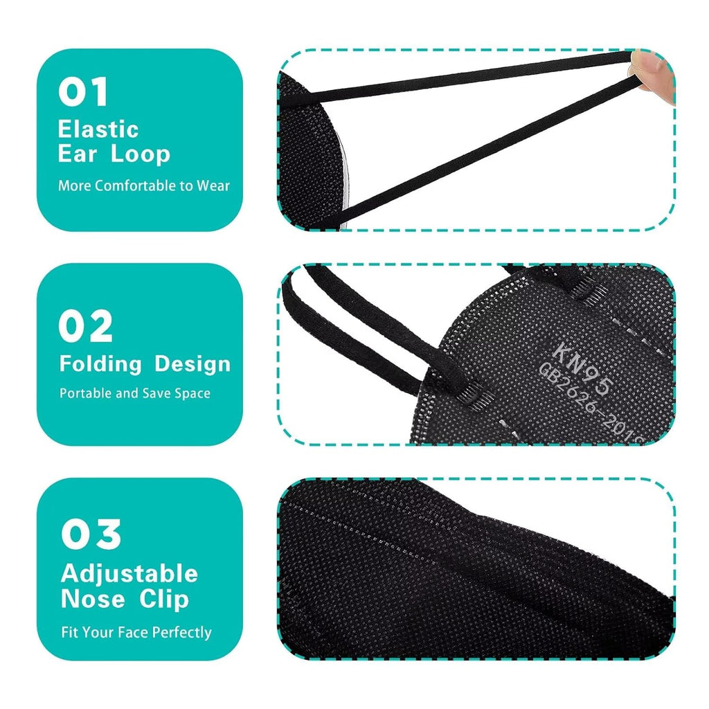 LEMENT 50pcs KN95 Face Mask Black 5 Layer Cup Dust Safety Masks Filter Efficiency‰ä´95% Breathable Elastic Ear Loops Black Masks