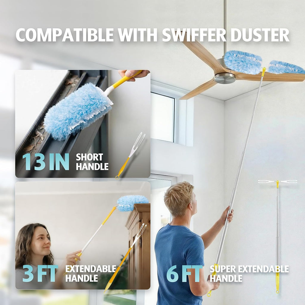Duster Refill for Swiffer Duster, 30 Count Heavy Duty 2 Side 360å¡ Duster Refills with 1 Handle, 4X Microfibers, Disposable Multi Surface Dusters for Cleaning