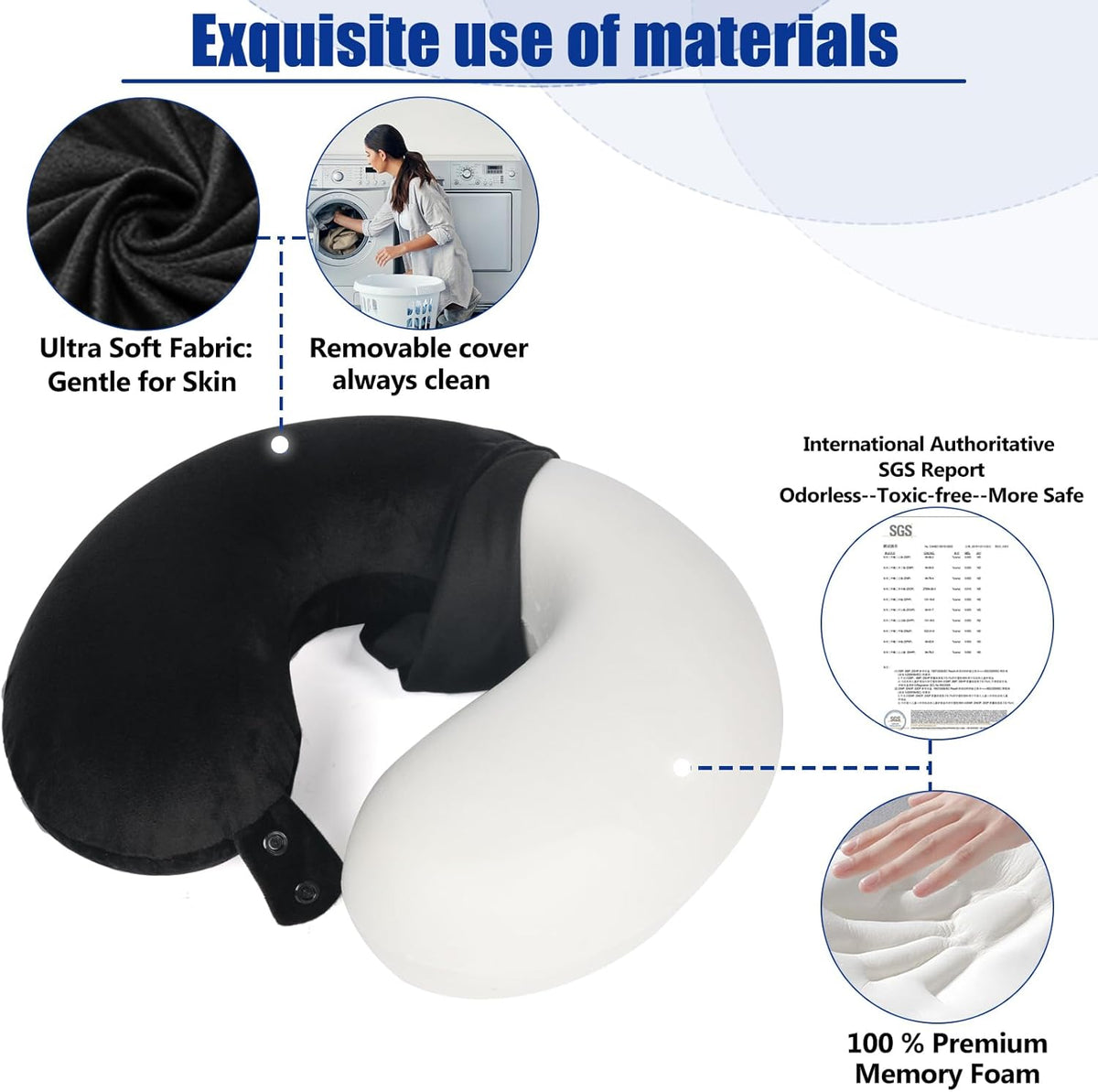 SAIREIDER Travel Pillow 100% Pure Memory Foam Travel Neck Pillow, Airplane Pillow for Traveling‹ہCar‹ہHome‹ہOffice•?ÎWashable Cover•?öBlack•?ä