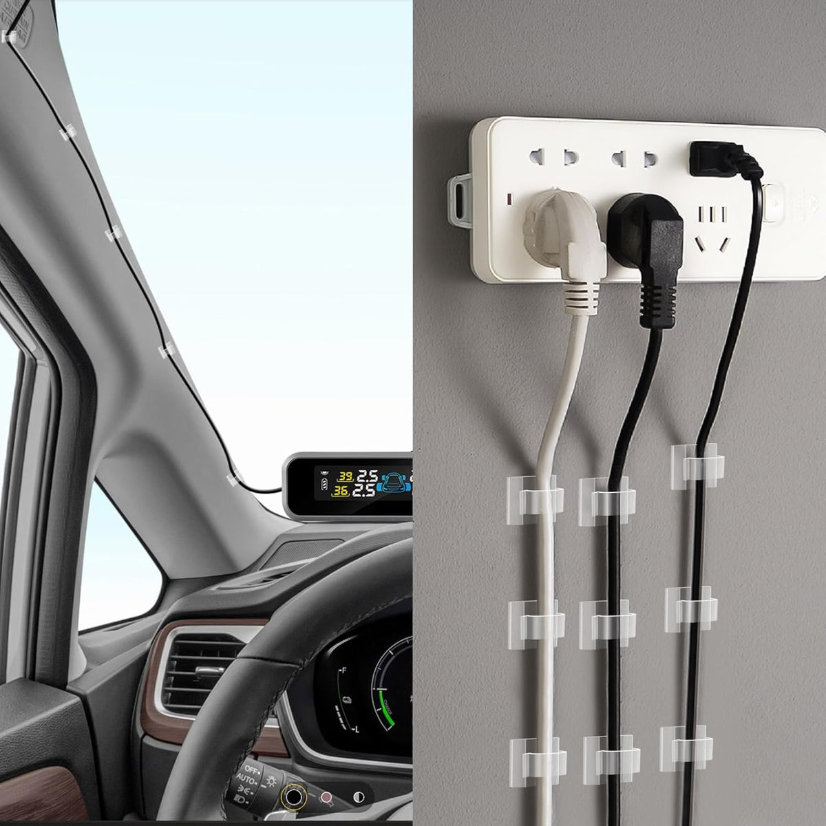 60 PCS XHF 5/8‰۝ Adhesive Cable Wire Clips Clear, Outdoor Christmas Light Clips, Cable Staples Cable Management Wire Organizer Cord Holder for Under Desk, Car, Wall, TV PC Ethernet Cable