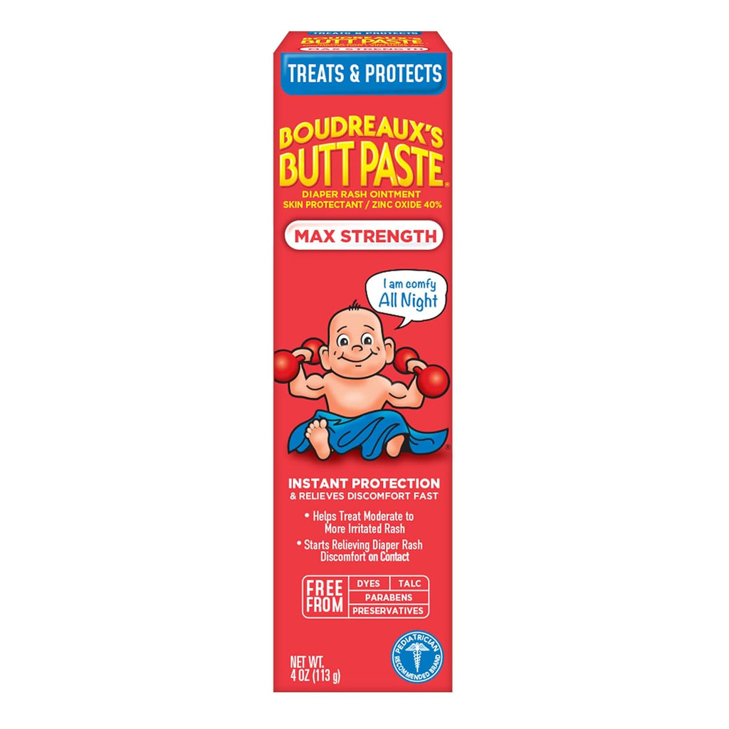 Boudreaux‰۪s Butt Paste Max Strength Diaper Rash Cream for Baby, Ointment With Zinc Oxide, 4 oz Tube