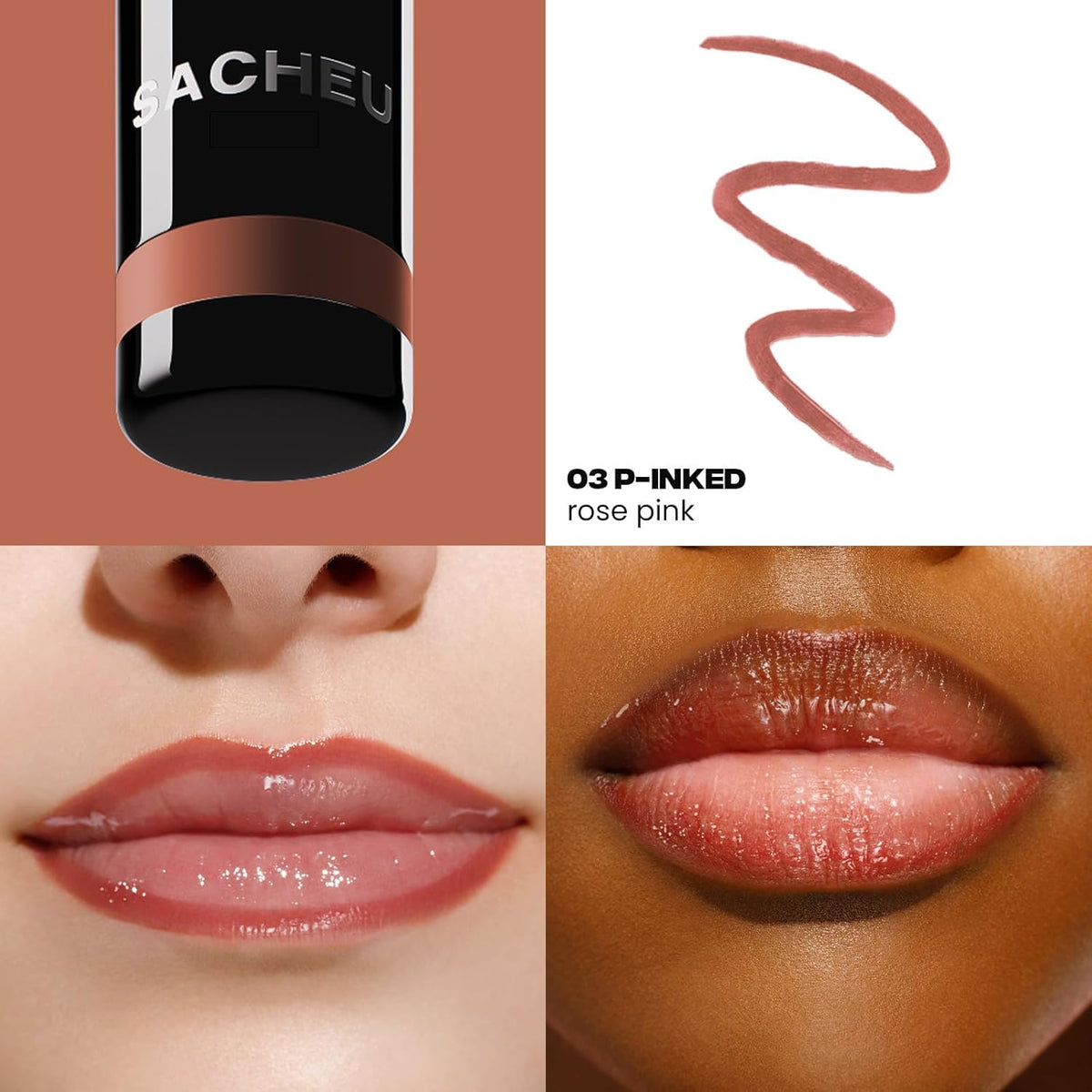 Sacheu Lip Liner STAY-N Peel Off Lip Stain ‰ÛÓ Long Lasting Waterproof Lip Tint with Hyaluronic Acid & Vitamin E ‰ÛÓ Transfer Proof Matte Finish, Vegan & Cruelty-Free (p-INKED)