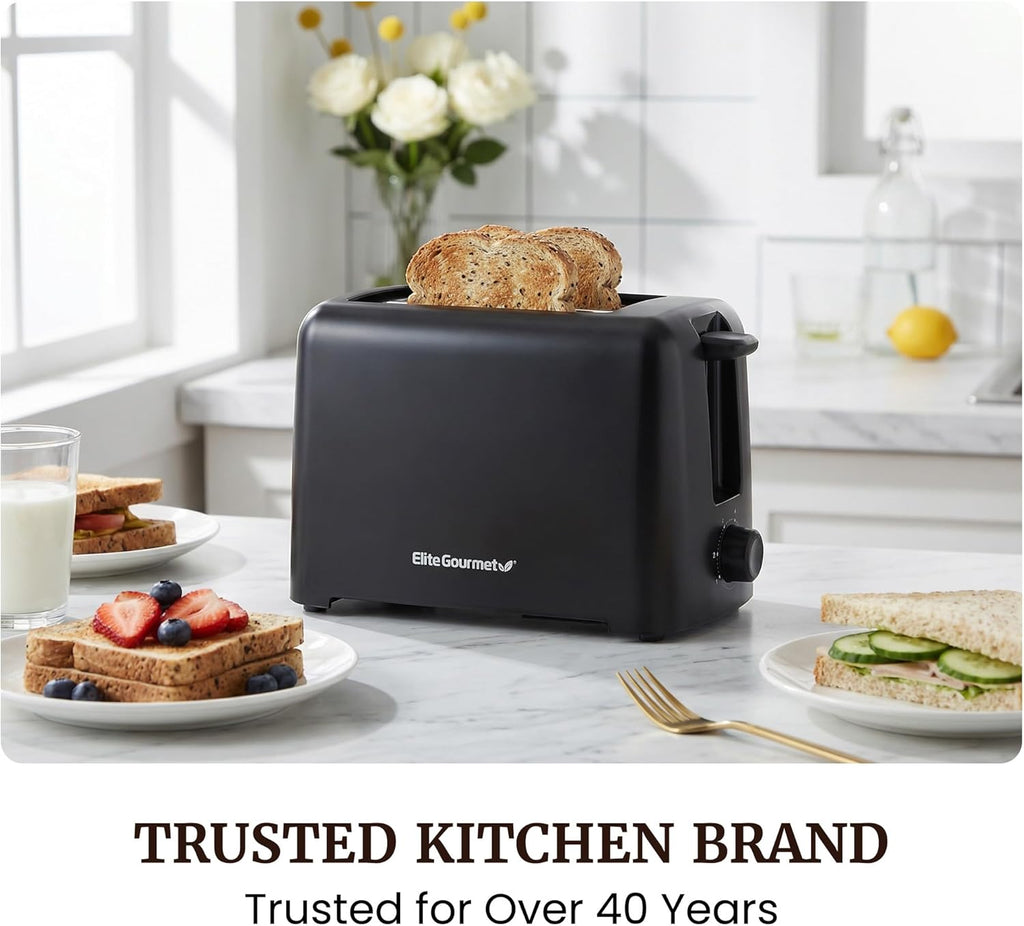 Elite Gourmet 2-Slice Cool Touch Toaster ‰ÛÒ 6 Browning Levels, Extra Wide 1.25‰۝ Slots for Bagels & Thick Bread, Cancel Function, Compact, ETL Certified, Black