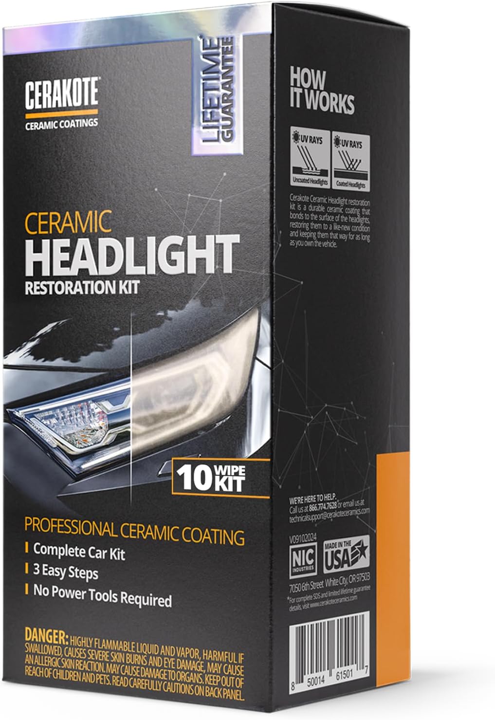 CERAKOTEå¨ Ceramic Headlight Restoration Kit ‰ÛÒ Guaranteed To Last As Long As You Own Your Vehicle ‰ÛÒ Brings Headlights Back to Like New Condition - No Power Tools Required - 10 Wipe Kit