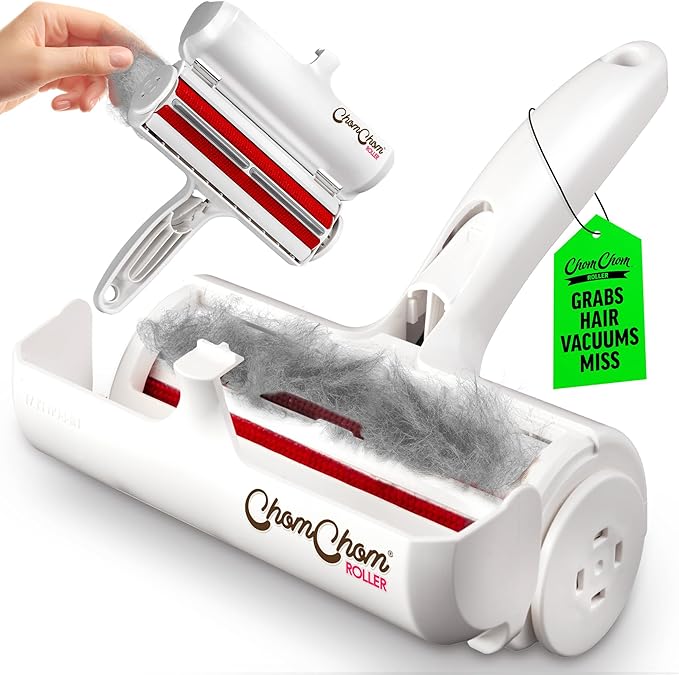 ChomChom Roller Pet Hair Remover ‰ÛÒ Original Size Reusable Lint Roller for Cat & Dog Hair on Furniture, Couch, Carpet, Car, Rugs & Bedding ‰ÛÒ Portable, Eco-Friendly (White)