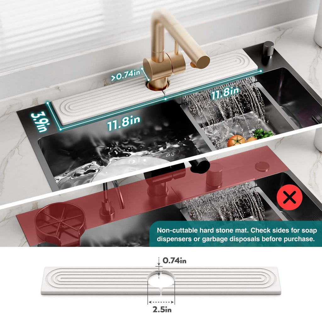 Eormoe Faucet Mat for Kitchen Sink ‰ÛÒ Diatomite Stone Drying Mat & Sink Protectors, Prevent Moisture ‰ÛÒ Sink Splash Guard Water-Absorbing Stone Tray for Kitchen Counter Decor (Light Grey, 23.6" x 3.9")