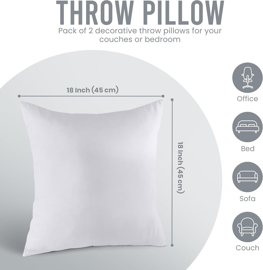 Utopia Bedding 18x18 Pillow Inserts, Set of 2, White ‰ÛÒ Indoor Decorative Throw Pillows for Bed, Sofa & Couch ‰ÛÒ Soft, Supportive & Fluffy Cushion Inserts