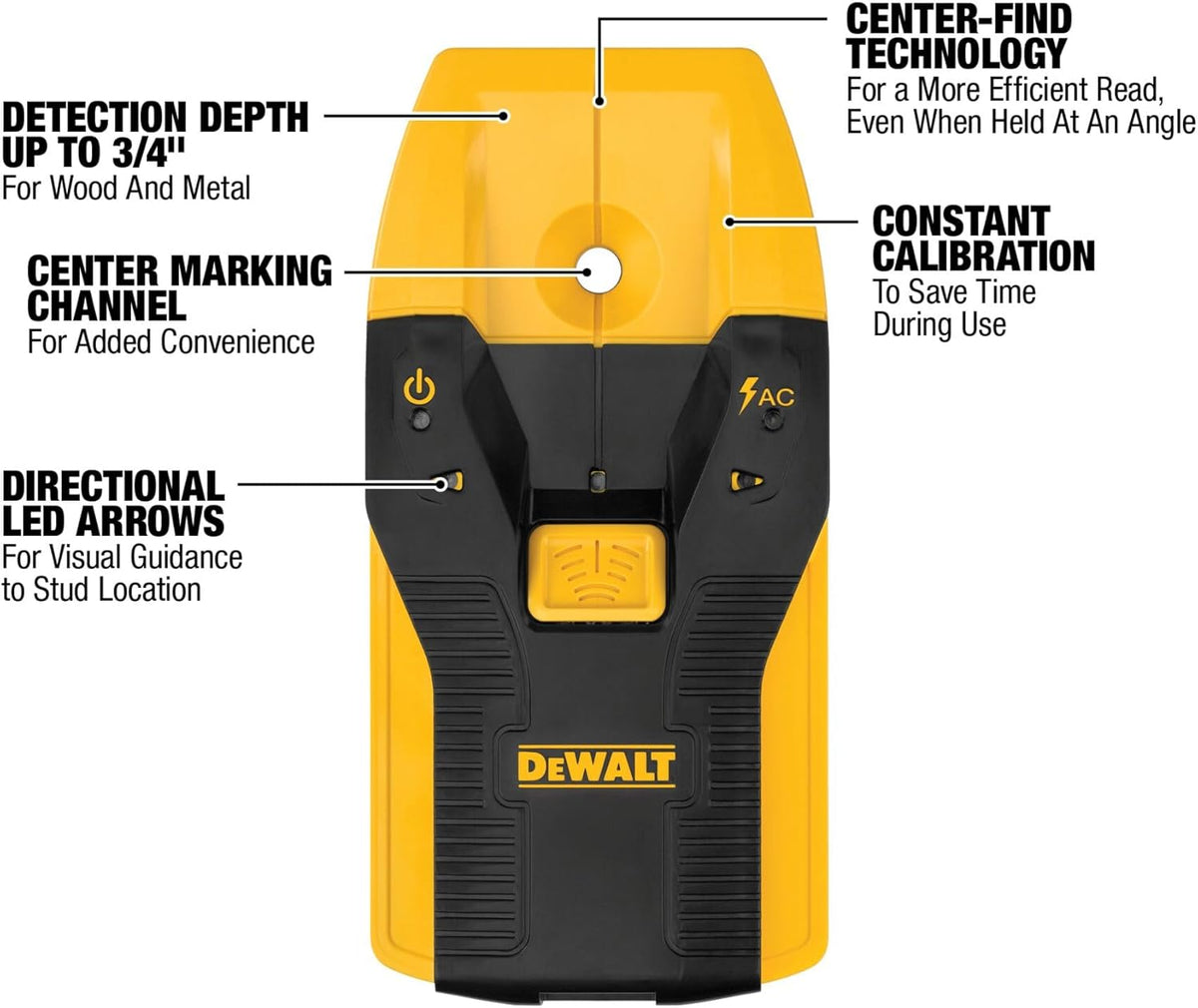 DEWALT Stud Finder, 3/4‰۝, Locate Framing Studs Efficiently with LED Arrows, Ideal for Wood and Metal, AAA Batteries Included (DW0100)