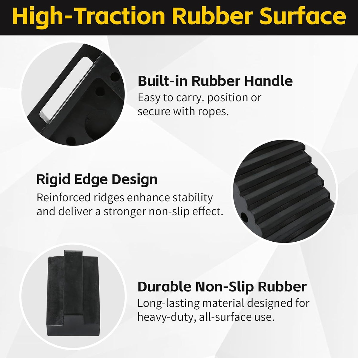 MaxxHaul Solid Rubber Wheel Chock 2-Pack | 8" x 4" x 6" Heavy-Duty Tire Stop | Non-Slip Traction Pads | Built-In Handle | All-Weather Vehicle Safety Block (70472)