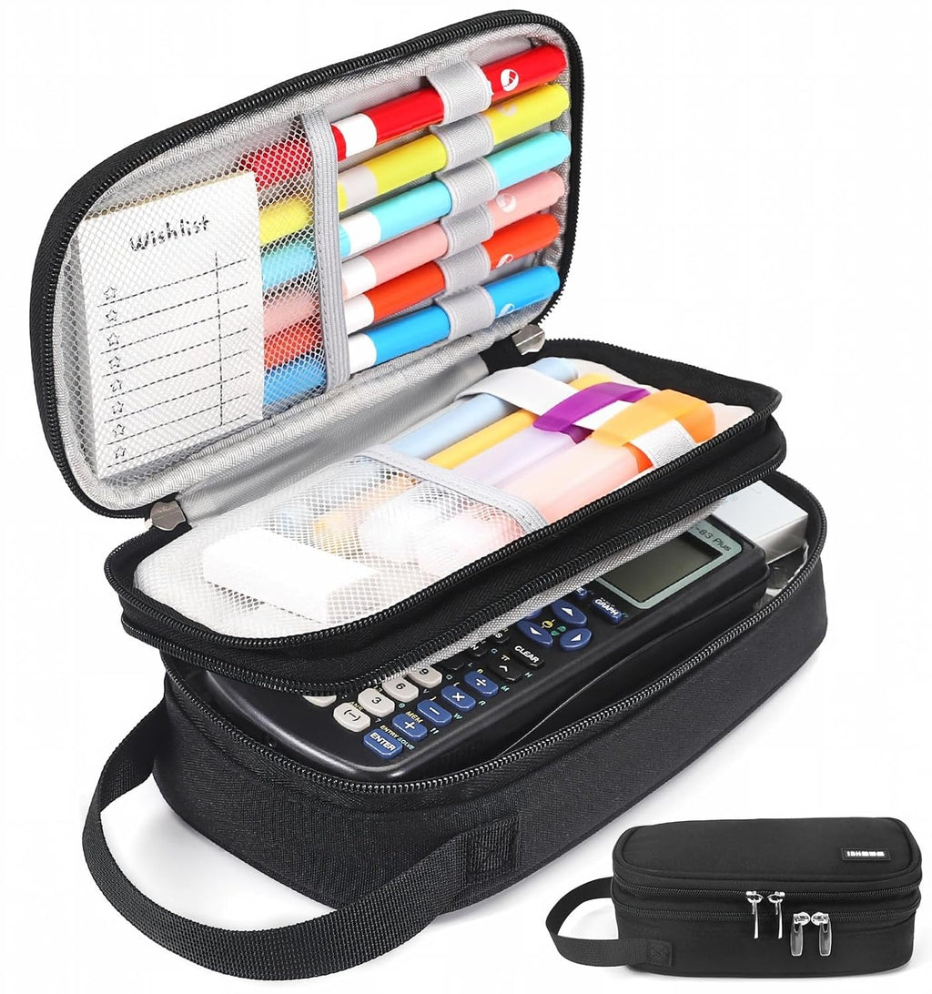 Pencil Case Large, High Capacity Canvas Big Pencil Pouch Organizer Holder | 5 Compartments Pockets Sturdy Zipper, Cute Pencil Case for School Office Student Teen