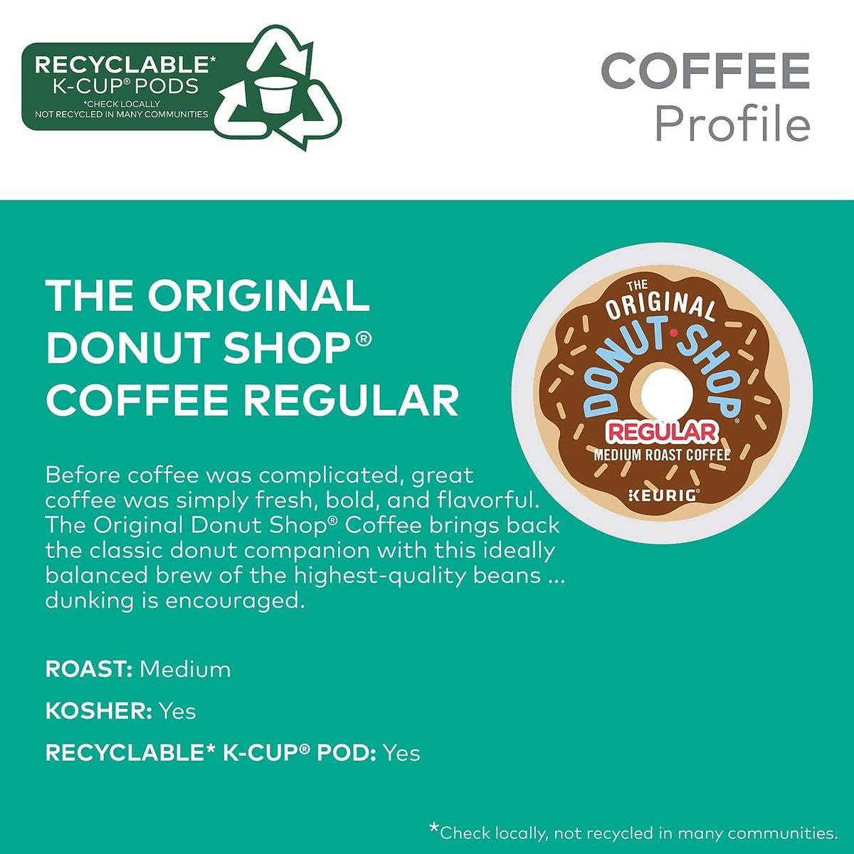 The Original Donut Shop Regular Keurig Single-Serve K-Cup Pods, Medium Roast Coffee, 96 Count