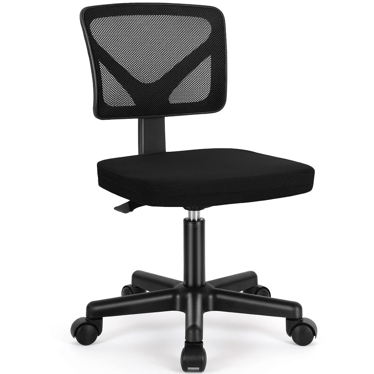Sweetcrispy Small Armless Desk Chair, Mesh Rolling Office Chairs | Adjustable Ergonomic Lumbar Support, Low-Back, Swivel Wheels, Home Work, Bedroom, Study, Student, Adults, New Black