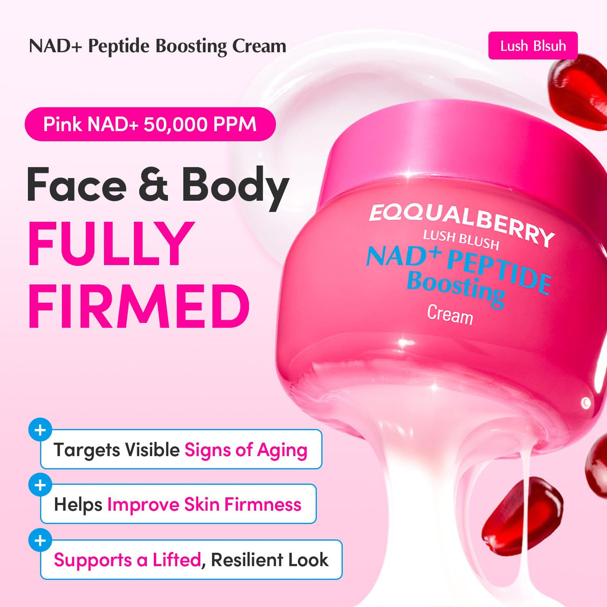 EQQUALBERRY NAD+ Peptide Boosting Cream ‰ÛÒ NAD+ 5% & 13 Peptides Anti-Aging Korean Skincare Face & Body Cream | Firming & Lifting Pink Neck Cream for Sagging Skin (1.69 fl.oz / 50ml)
