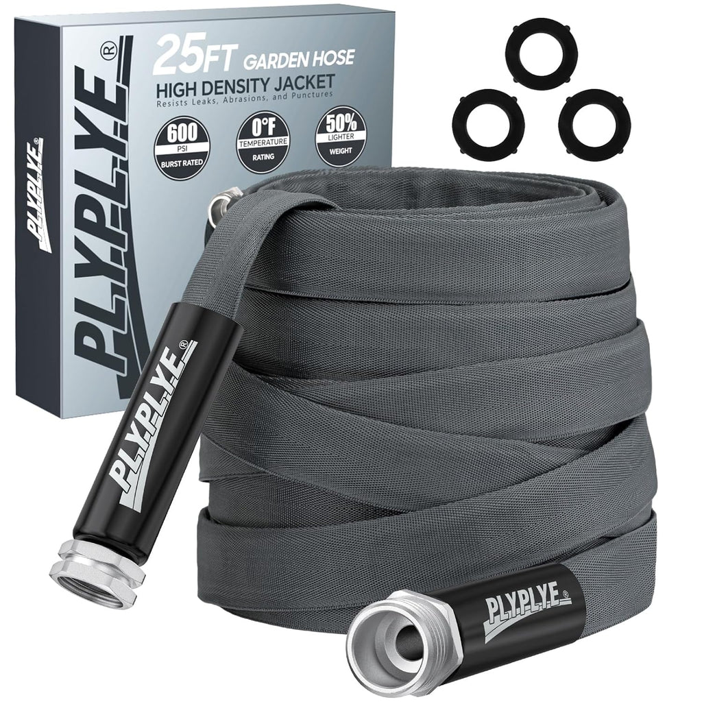 Garden Hose 25ft, Ultra-Light & Flexible Water Hose, Gray | Made of TPU(Not PVC) Hose, Non-Shrinking, Easy to Store, Drinking Water Safe Material, All-weather Use