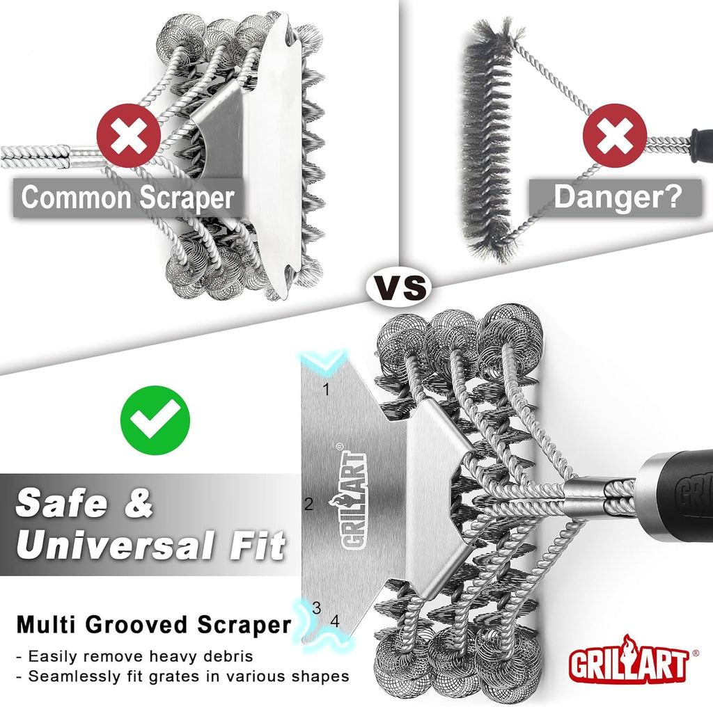 Grill Brush and Scraper Bristle Free ‰ÛÒ Safe BBQ Brush for Grill ‰ÛÒ 18'' Stainless Grill Grate Cleaner - Safe Grill Accessories for Porcelain/Weber Gas/Charcoal Grill ‰ÛÒ Gifts for Grill Wizard