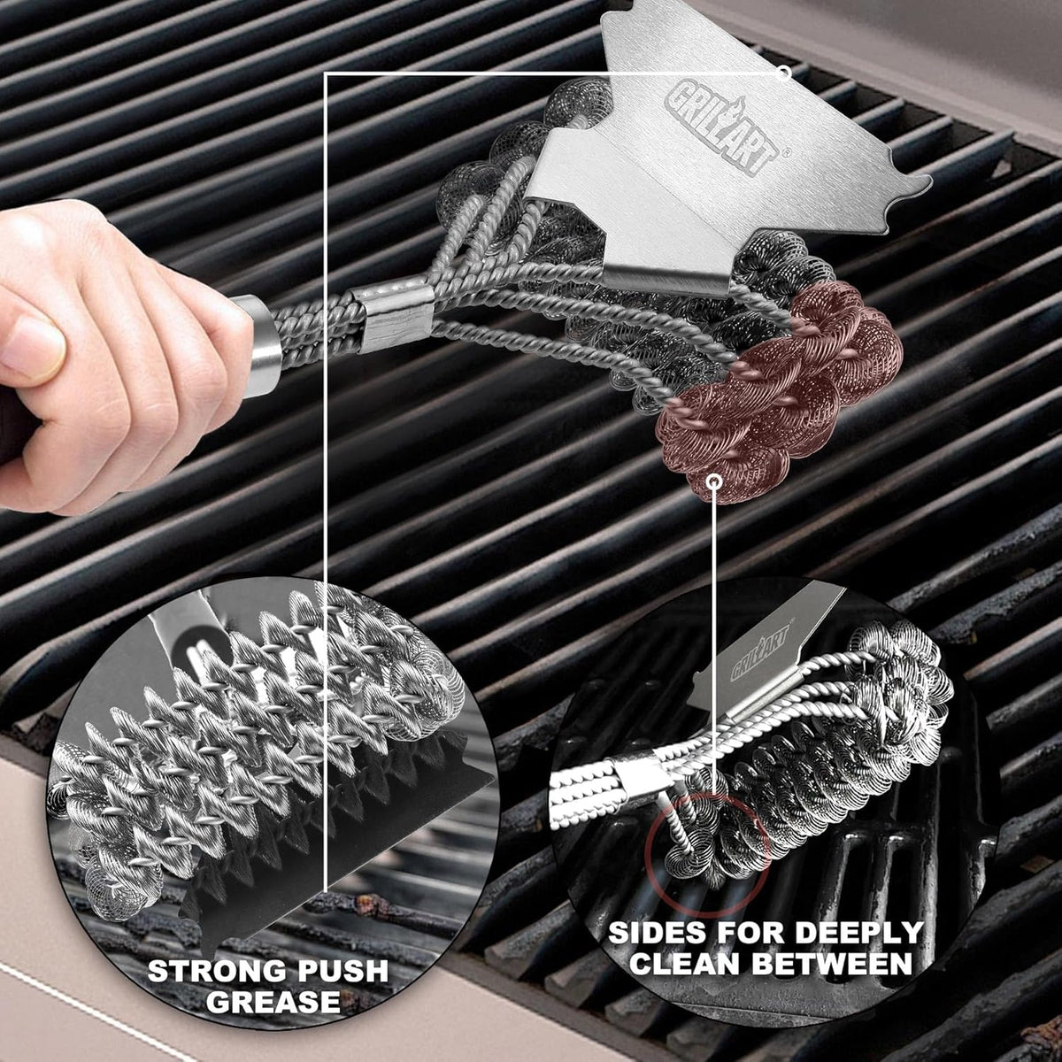 Grill Brush and Scraper Bristle Free ‰ÛÒ Safe BBQ Brush for Grill ‰ÛÒ 18'' Stainless Grill Grate Cleaner - Safe Grill Accessories for Porcelain/Weber Gas/Charcoal Grill ‰ÛÒ Gifts for Grill Wizard