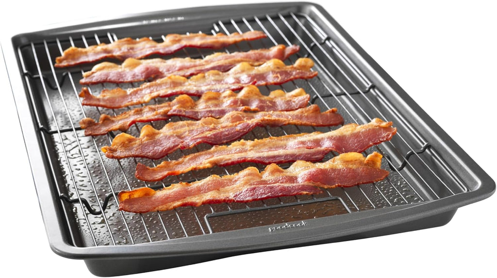 GoodCook 15‰۝ x 10.5‰۝ Nonstick Carbon Steel Baking Pan & Raised Wire Rack ‰ÛÒ Pizza Crisper, Crispy Bacon, Multipurpose Cooking Sheet Pan, Cooling Rack, Kitchen Cookware Set, Dishwasher Safe