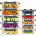 Dealusy 10 Sets 36 oz & 12 oz Glass Food Storage Containers with lids, Gray | 20-Piece Airtight Leak-proof Glass Meal Prep Containers with Lids, Microwave Oven Freezer Dishwasher Safe