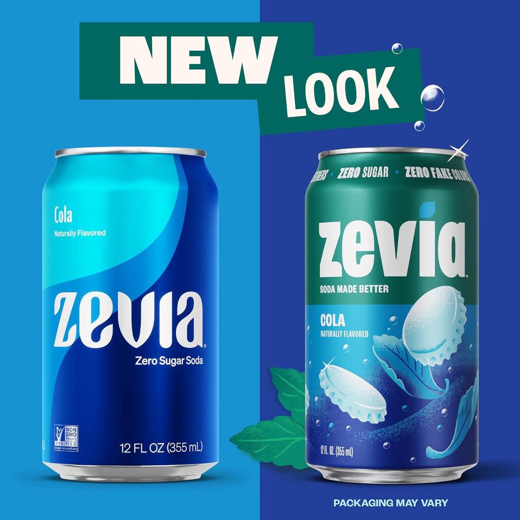Zevia Zero Sugar Soda, Cola, 12 oz Cans (24-Pack) ‰ÛÒ Naturally Sweetened, Zero Calorie Sugar Free Soda - Non-GMO Project Verified, Gluten-Free, Vegan