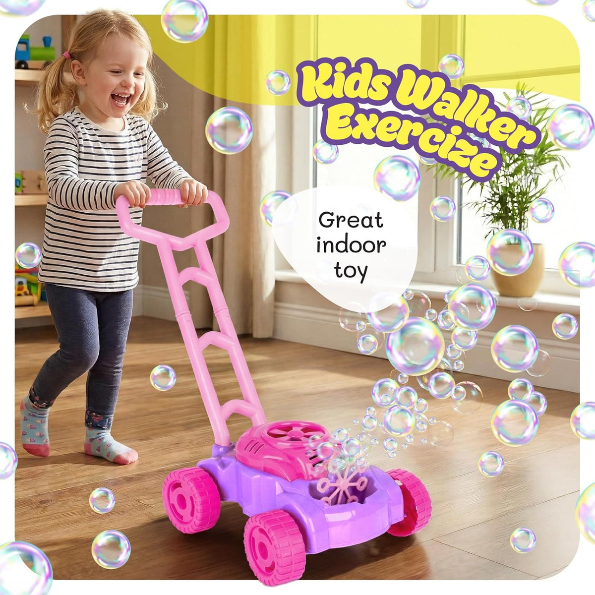 ArtCreativity Bubble Lawn Mower for Toddlers 1-3, Bubble Machine for 1-Year-Old Girl Gifts, Easter Basket Stuffers for Kids, Push Toys for Toddlers Age 1 2 3+ Birthday Easter Gift for Preschool Girls