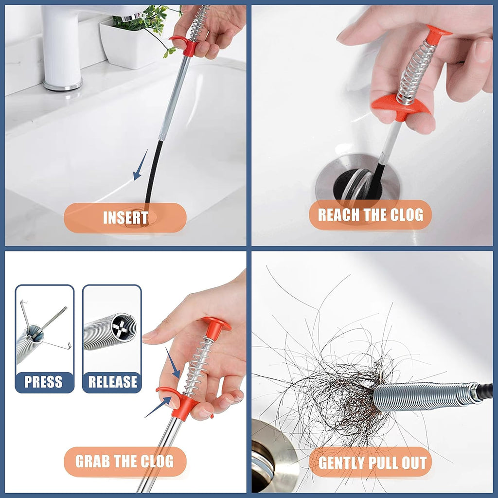 35.5inch Drain Clog Remover(1pcs), 25inch Drain Snake Hair Remover(6pcs) •?  Cleaning Brush(2pcs), Hair Catcher Drain Auger Cleaner Tool Set For Toilet, Kitchen Sink, Bathroom Tub, Sewer, 9 Pack
