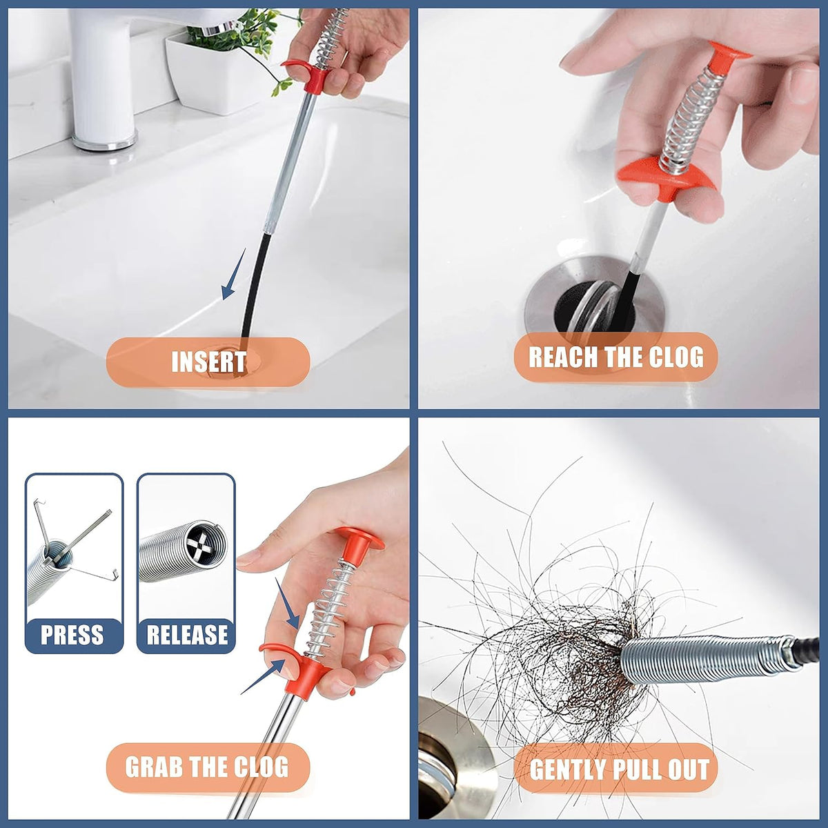 35.5inch Drain Clog Remover(1pcs), 25inch Drain Snake Hair Remover(6pcs) •?  Cleaning Brush(2pcs), Hair Catcher Drain Auger Cleaner Tool Set For Toilet, Kitchen Sink, Bathroom Tub, Sewer, 9 Pack