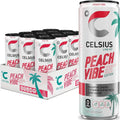 CELSIUS PEACH VIBE Sparkling White Peach, Sugar Free Energy Drink, 12 Fl Oz (Pack of 12)