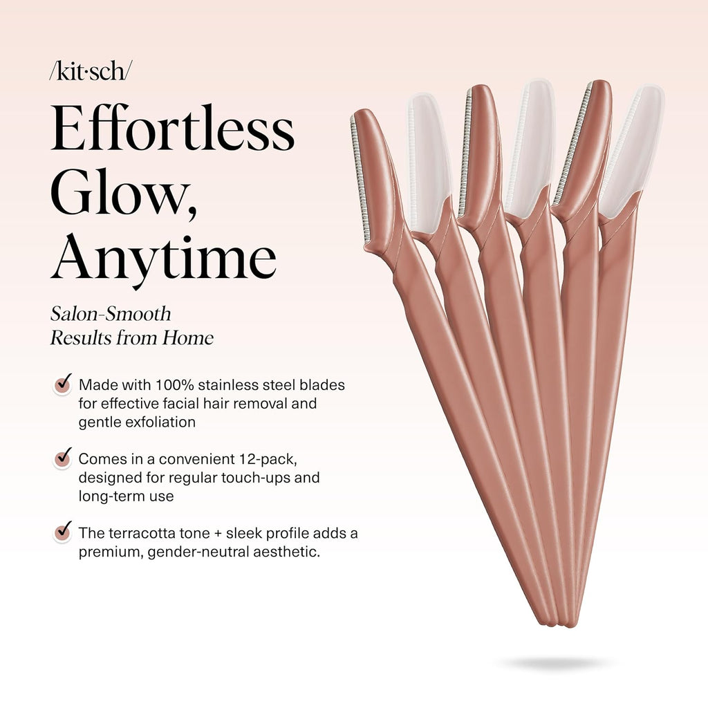 Kitsch Dermaplane Razor for Women Face ‰ÛÒ Face Razors for Women & Men, Eye Brow Razors & Face Shaver ‰ÛÒ Exfoliating Facial Razor & Dermaplaner as Skin Care Tool for Smoother Skin - Terracotta, 6 pcs
