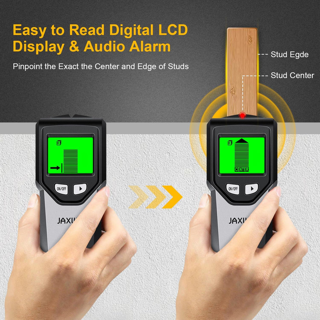 Stud Finder Wall Scanner - 5 in 1 Stud Finder Tool w/Smart Chip and HD LCD Display, Stud Detector Beam Finders for the Center and Edge of Wood AC Wire Metal Studs Joist Pipe (‰Û?Silver Plate)