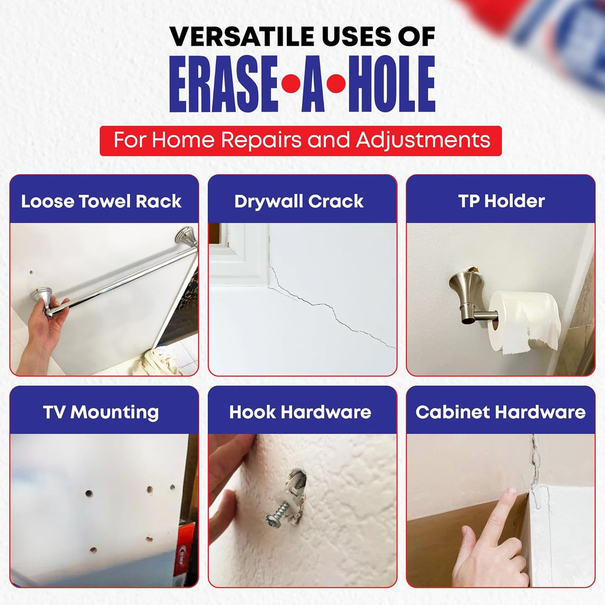 Erase-A-Hole Wall Repair Stick ‰ÛÒ Quick-Dry Nail & Screw Hole Filler for Drywall, Wood & Plaster ‰ÛÒ No Sand Spackle Alternative, Paintable Putty, 4.5 oz