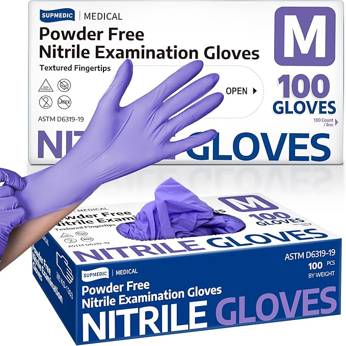 Supmedic Medical Soft Max‰ã¢ Nitrile Disposable Gloves, 100 Ct Latex-Free Powder-Free Food Safe Cooking Cleaning Lab Exam Glove