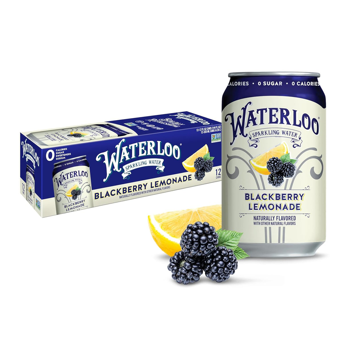 Waterloo Sparkling Water, Blackberry Lemonade Naturally Flavored, 12 Fl Oz Cans (Pack of 12) ‰ÛÒ Zero Calories and Zero Sugar or Sweeteners