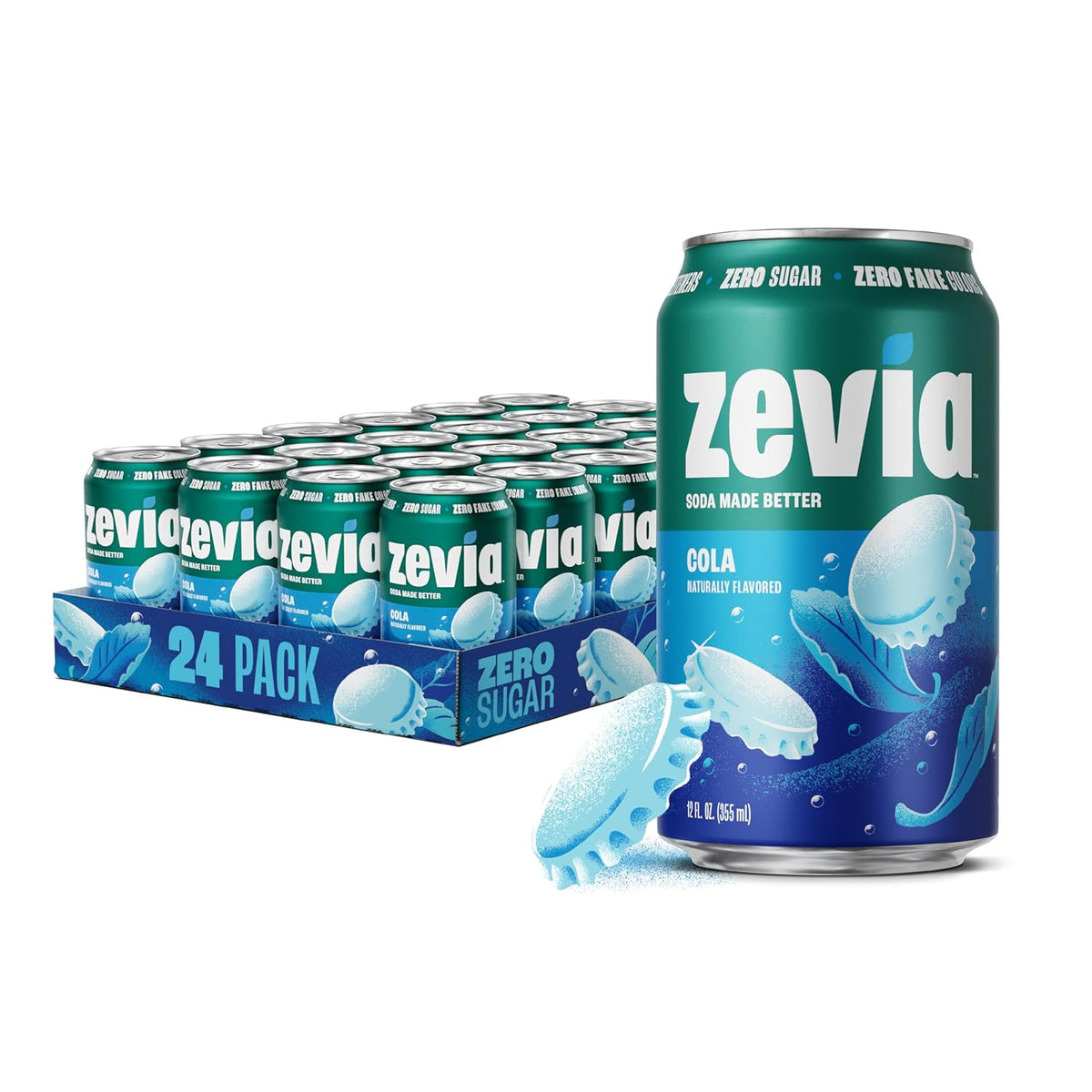 Zevia Zero Sugar Soda, Cola, 12 oz Cans (24-Pack) ‰ÛÒ Naturally Sweetened, Zero Calorie Sugar Free Soda - Non-GMO Project Verified, Gluten-Free, Vegan