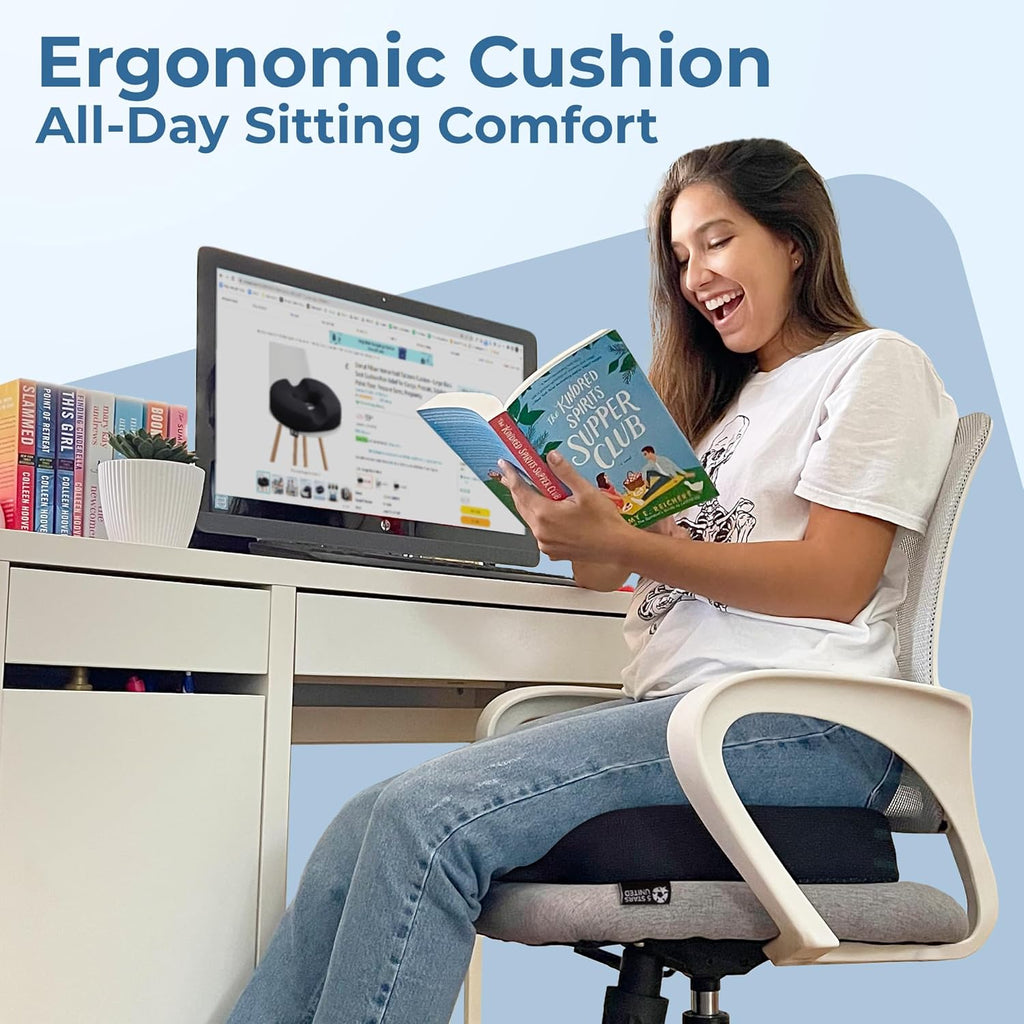5 STARS UNITED Donut Pillow Hemorrhoid Tailbone Cushion ‰ÛÒ Large Cushion for Pain Relief ‰ÛÒ Coccyx, Prostate, Sciatica, Pelvic Floor, Pressure Sores, Pregnancy, Postpartum Recovery, Black
