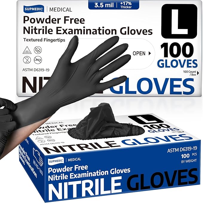 Supmedic Medical Soft Max‰ã¢ Black Nitrile Disposable Gloves, 100 Pcs, Latex-Free & Powder-Free Food Safe Food Prep Exam Gloves
