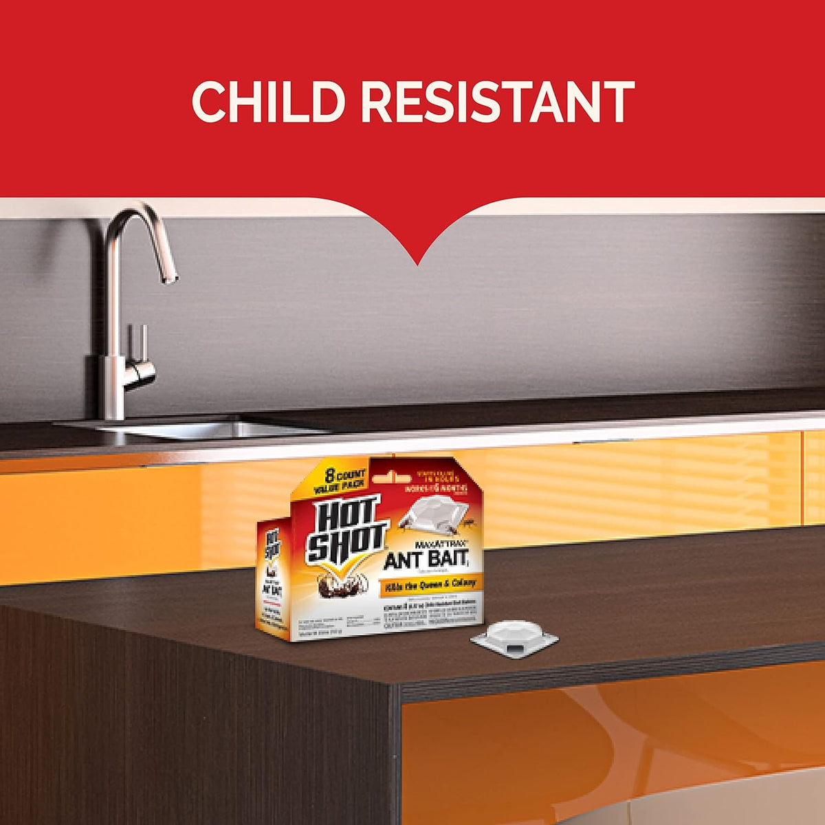 Hot Shot MaxAttrax Ant Bait 8 Count, Child-Resistant Bait Stations