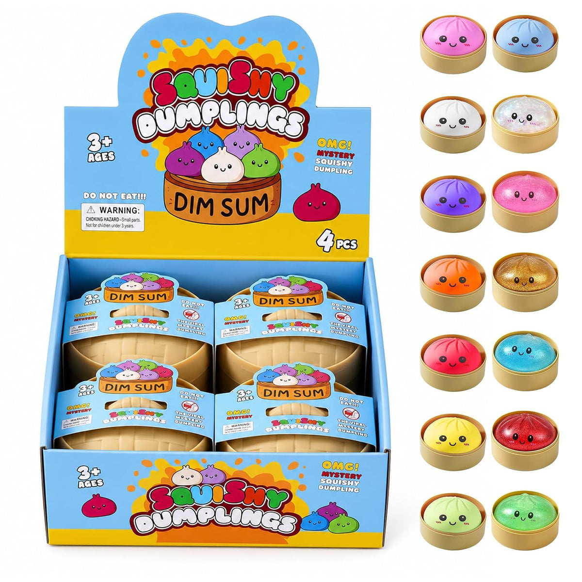 4PCS Dumpling Squeeze Toys, Squishy Mystery Box, Relief for Desk Decor | Random 4 of 14 Colors, Cute Squishy Toys, Sensory Fidget Toys for Anxiety Relief, Party Favors, Birthday Gifts & Desk Toys