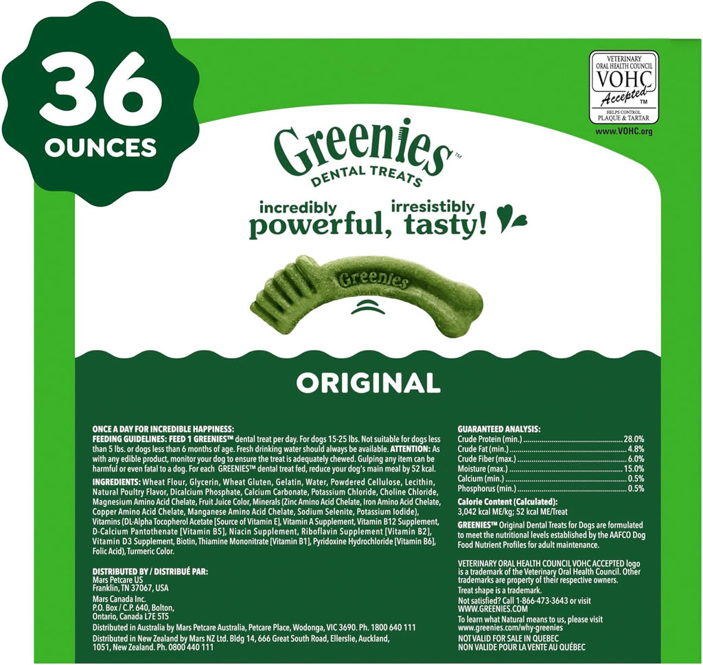 Greenies Veterinarian-Recommended Adult Natural Dental Dog Treats Petite Size, Dog Dental Chews, Original Flavor, 36 oz. Pack, 60 Count