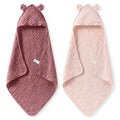 Momcozy 6-Layer Muslin Cotton Baby Towels with Hood, 32x32 Inch, Pink | 6-Layer 100% Cotton Muslin Hooded Baby Towel Set for Newborn, Infant & Toddler, Soft Absorbent Baby Bath Essentials