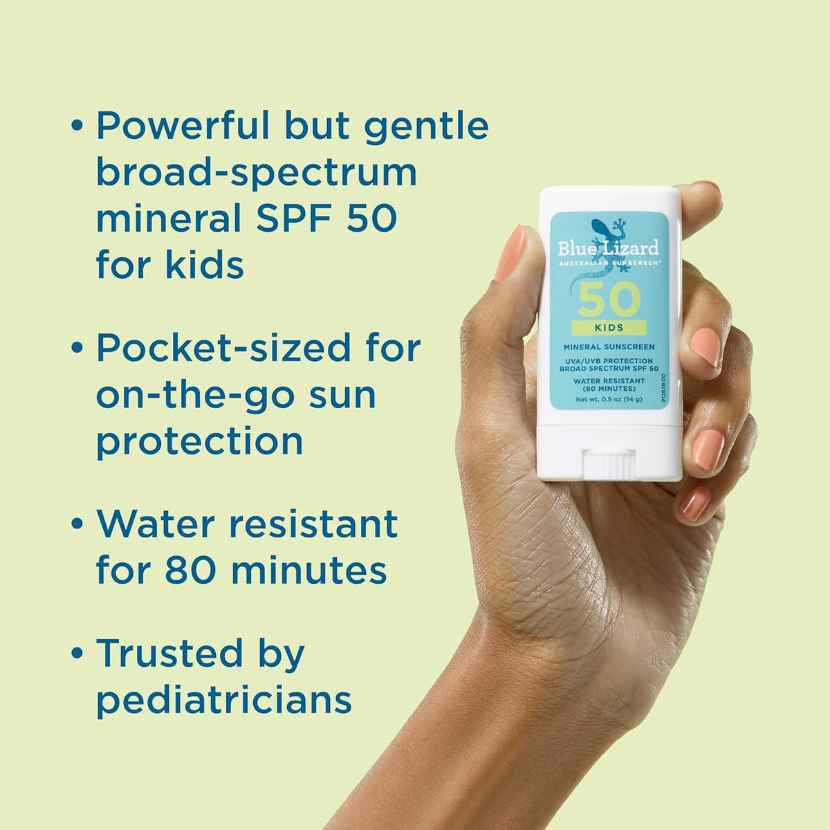 Blue Lizard Kids Mineral SPF 50 Sunscreen Stick, Zinc Oxide, 100% Mineral Actives, Developed for Kids‰۪ Sensitive Skin, TSA-Friendly, Vegan, Paraben-free, Fragrance-Free, 0.5 oz