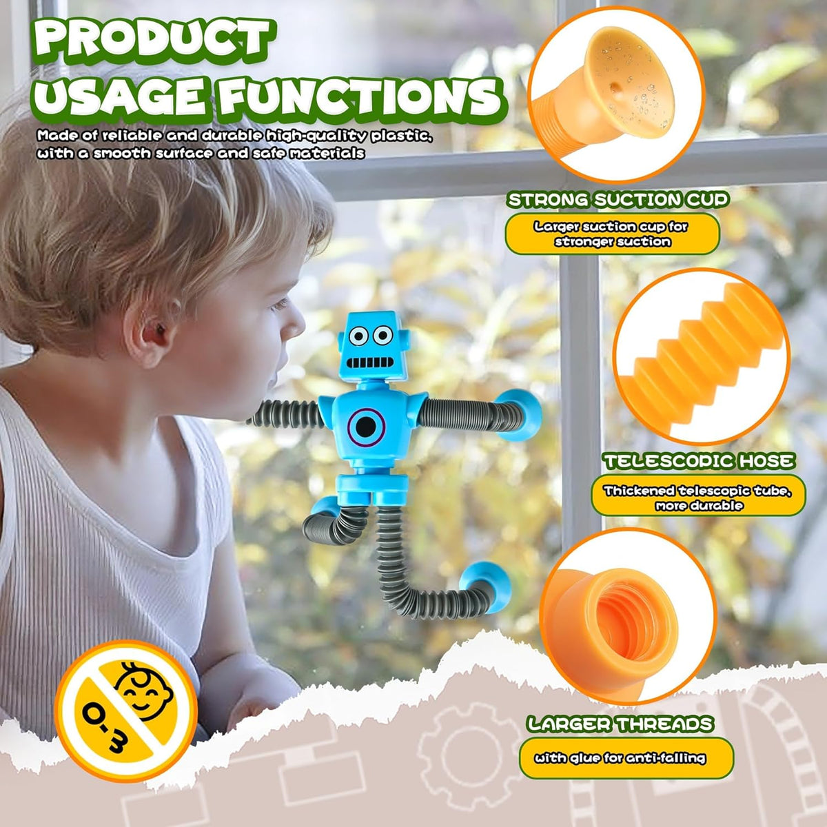 Robot Sensory Travel Roadtrip Toys 4Pcs for Toddlers Kid Boy Year Old Ages 3 4 5 6 7 8 9,Airplane Activities Suction Autism Pop Tube Fidget Toys Autistic Stocking Easter Basket Stuffer Valentine Gift