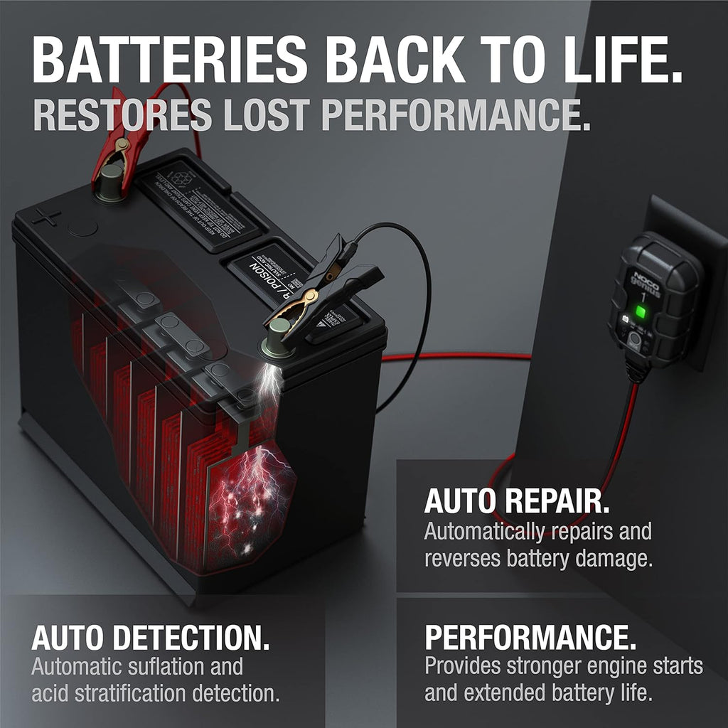 NOCO GENIUS1: 1A 6V/12V Smart Battery Charger ‰ÛÒ Automatic Maintainer, Trickle Charger & Desulfator with Overcharge Protection & Temperature Compensation ‰ÛÒ for Lead-Acid & Lithium Batteries