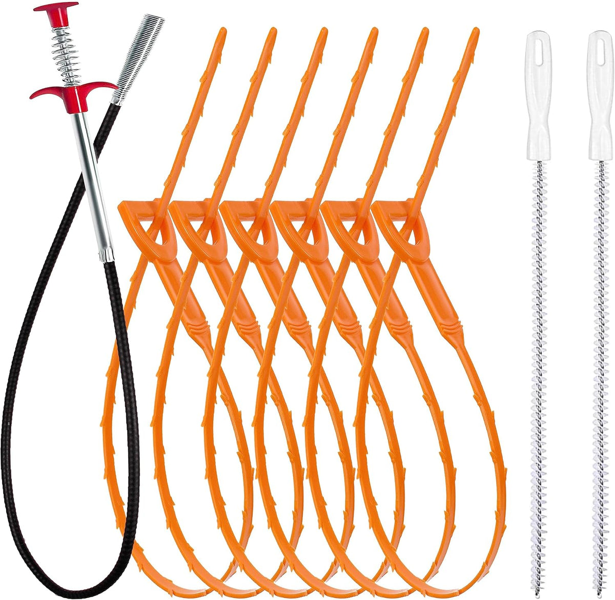 35.5inch Drain Clog Remover(1pcs), 25inch Drain Snake Hair Remover(6pcs) •?  Cleaning Brush(2pcs), Hair Catcher Drain Auger Cleaner Tool Set For Toilet, Kitchen Sink, Bathroom Tub, Sewer, 9 Pack