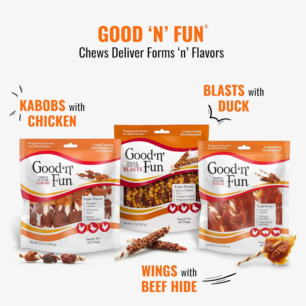 Good ‰Û÷n‰۪ Fun Triple Flavor Rolls for Large Dogs, Treat Your Dog to Long-Lasting Chews Made with Real Beef Hide and Chicken, 6 Count