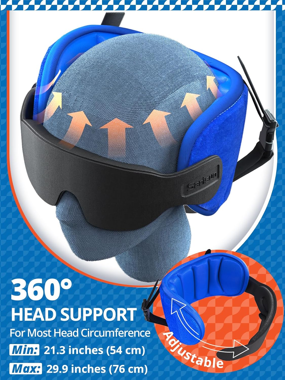 SARISUN Travel Pillows for Airplanes, Airplane Pillow for Long Flight, Airplane Head Strap with Eye Mask for Sleep, Travel Neck Pillow for Car Road Trip, 360å¡ Support Headrest, Stop Bobblehead, Black